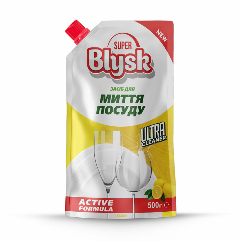 Засіб для миття посуду Super Blysk Lemon, дой-пак 500мл